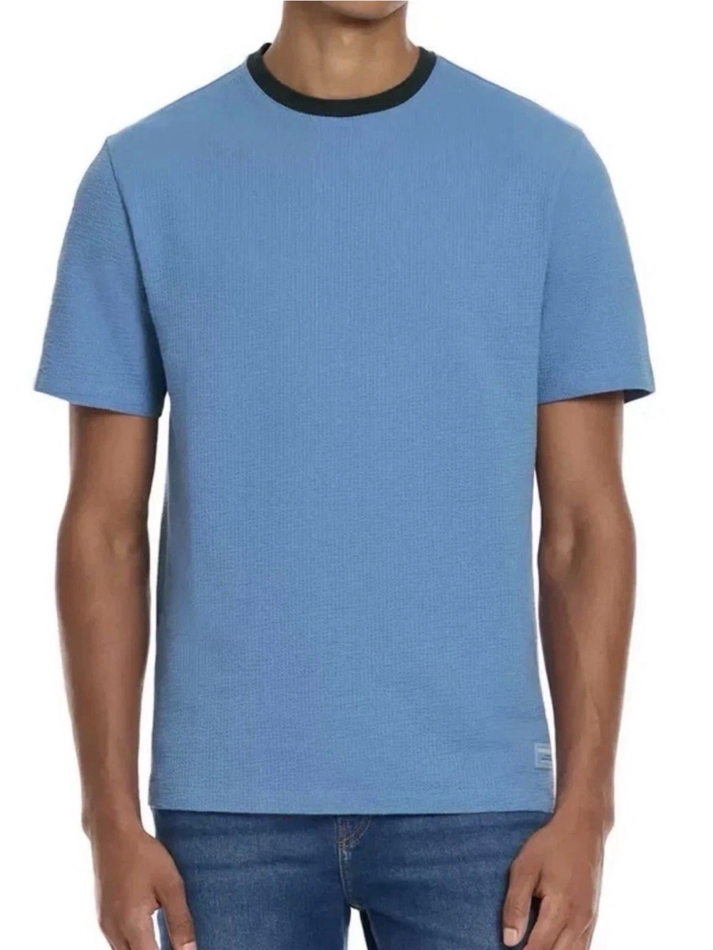 Scotch & Soda Amsterdam Blue Short-Sleeve Waffle Texture Shirt XL